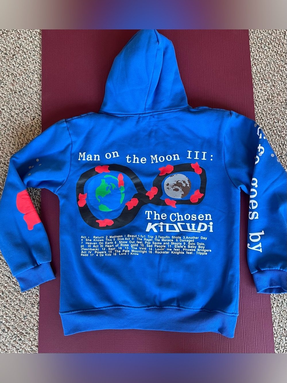 Man On The Moon lll Kid Cudi Hoodie Sweatshirt MOTM Tour Blue Size Large - Picture 3 of 8